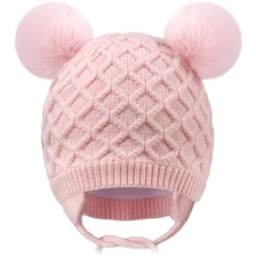 Labeol Baby Hats,Soft Warm Winter Knit Baby Beanie Hat with Earflap,Cute Pom-pom Ears Fall Winter Caps for Toddler Girls Boys