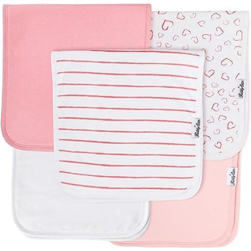 Premium Quality Organic Cotton 5 Pack Baby Burp Cloths – 3 Layer, Large, Ultra Soft & Absorbent Burping Rags for Newborn Babies