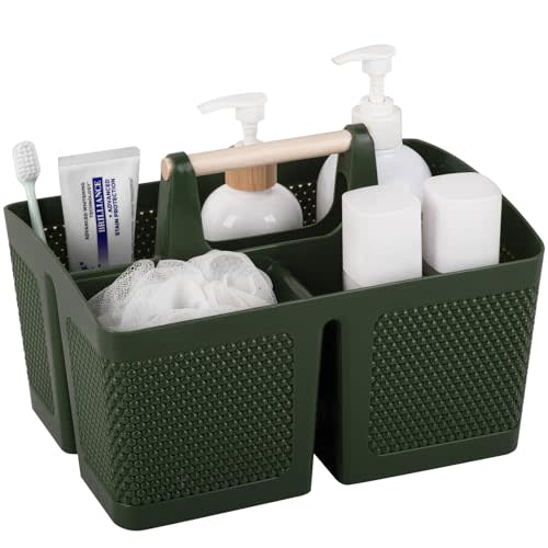 rejomiik Portable Shower Caddy Basket Plastic Cleaning Caddy Organizer Storage Tote with Handle for Bathroom, College, Dorm Room Essentials, Dark Green