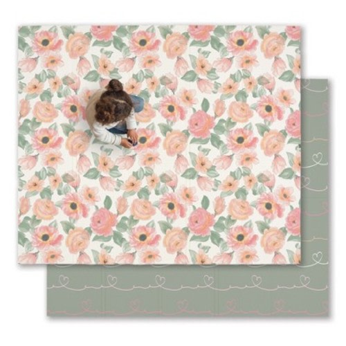 JumpOff Jo - Waterproof Foam Padded Play Mat for Infants, Babies, Toddlers, Play Pens & Tummy Time, Foldable Activity Mat, Color: Love blossoms, Size: large