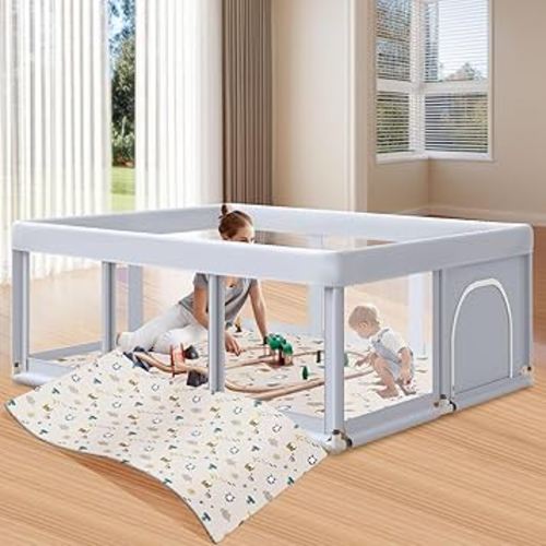 74"×50" Large Baby Playpen with Mat PlayPen for Babies and Toddlers, Play Yards for Indoor & Outdoor with Zipper Gates, Breathable Mesh