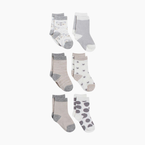 Snugabye Crew Socks (6 Pack) - Grey, 0-12 Months