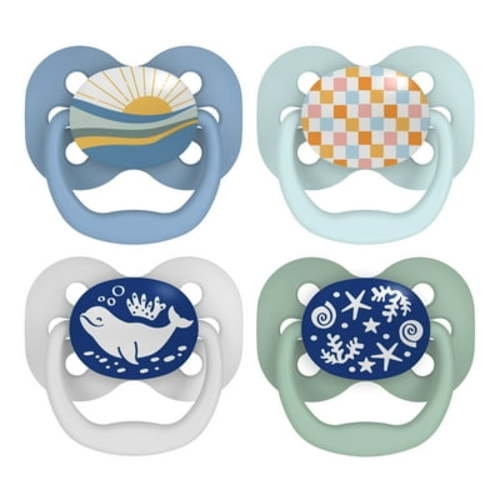 Dr. Brown's Advantage Baby Pacifier, Fully Symmetrical, Silicone Bulb, 0-6m, BPA Free, Sunrise/Glow, 4 Pack