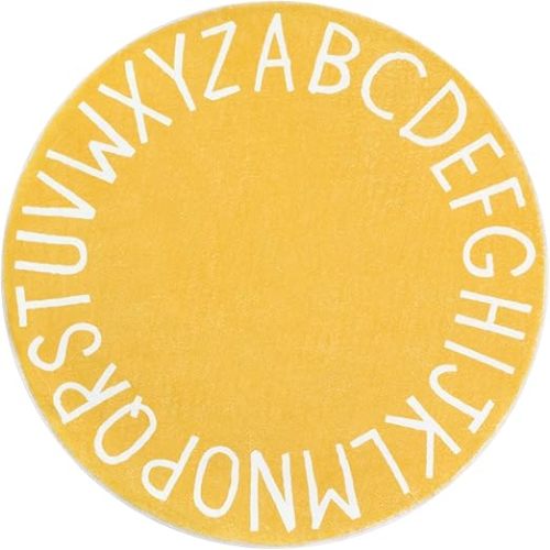 Topotdor Round Kids Play Rug Alphabet Nursery Area Rug Extra Large Soft Crawling Play Mat for Children Toddlers Bedroom (71 inch, Yellow)