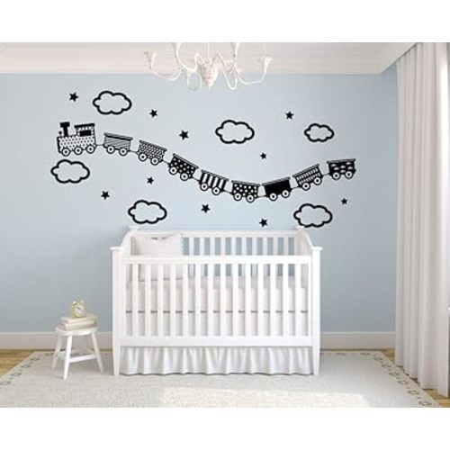 Cute Train Pattern Stars Clouds Toy Railroad Trains Wall Sticker Art Decal for Girls Boys Room Bedroom Nursery Kindergarten House Fun Home Decor Stickers Wall Art Vinyl Decoration Size (35x40 inch)