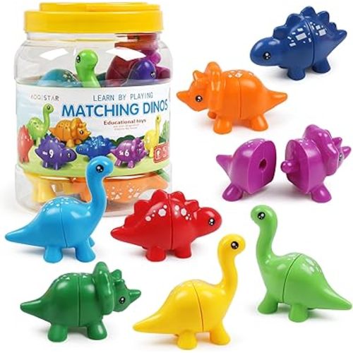 Montessori Matching Dinosaurs Toy, Color and Shapes Recognition, Snap and Pattern Match Game Preschool Learning Toys Homeschooling Activity Class Tool, birthday Gift for Kids Easter Basket Stuffers
