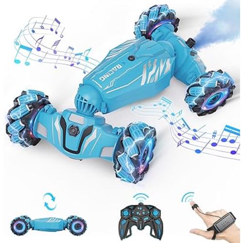 Dysaim Gesture Sensing RC Stunt Car, Christmas Birthday Gifts for Boys Toys Ages 6-12, 4WD Remote Control Car 360° Rotate Transform Drift RC Cars with Lights Music Sprayer, 2.4Ghz Hand Controlled Car