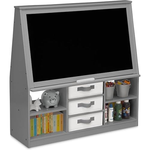 Delta Children at-Home Artist Center - Deluxe Double-Sided Easel and Storage Unit, Grey
