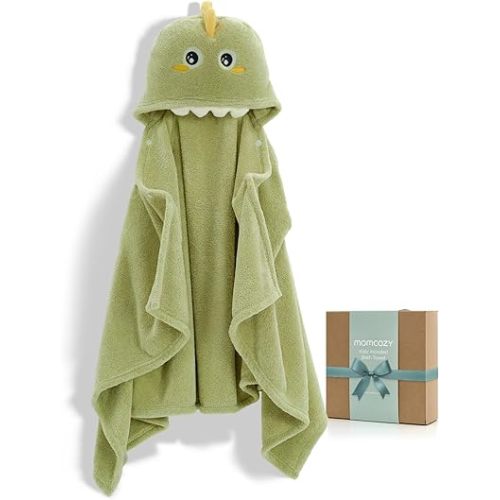 Momcozy Hooded Baby Towels-Visualize Health Label -Soft Premium Coral Fleece Bath Towel -Ultra Absorbent for Baby Cozy and Warm-Bath Essential for Newborn, Infant and Toddler(28 x 55 Inch, L x W)