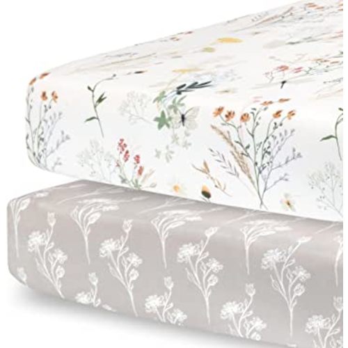 Pobibaby - 2 Pack Premium Fitted Baby Girl Crib Sheets for Standard Mattress - Ultra-Soft Jersey Knit, Safe and Snug, and Stylish Floral Crib Sheet (Wildflower)
