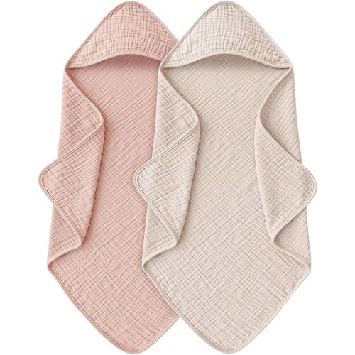 Amazon.com: MairMore Hooded Baby Bath Towels, 100% Muslin Cotton Baby Girl Towels with Hood for Neutral Newborn Infants, Soft & Absorbent, Large Size - 32 * 32 Inches (Ivory & Pink) : Baby