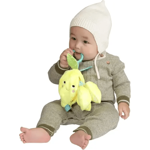 Manhattan Toy Mini-Apple Farm Lemon Baby Travel Toy with Rattle, Squeaker, Crinkle Fabric & Teether Clip-on Attachment