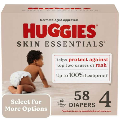 Huggies Skin Essentials Baby Diapers, Size 4 (22-37 lbs), 58 Ct (Select for More Options)