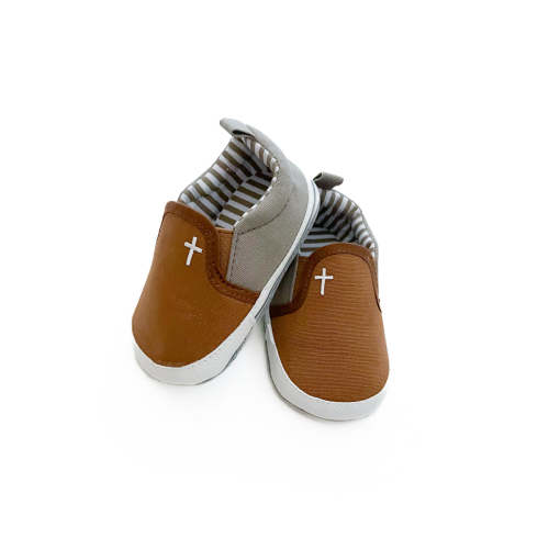 Tan Cross Baby Shoe