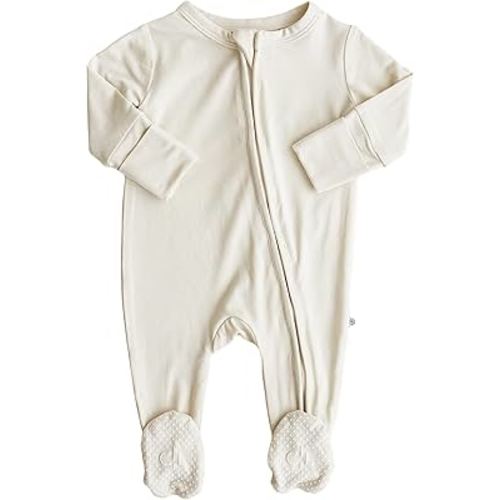 Caden Lane Zippered Baby Footie Pajamas, Soft Onesie Bodysuit with Feet & Double Zipper for Easy Diaper Change, Infant, and Toddler Footed One-Piece Jumpsuit, Oat Beige, 3-6 Months