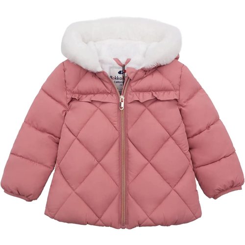 Rokka&Rolla Baby Girls' Water-Resistant Puffer Jacket Hooded Winter Coat with Soft Mini Fur Lining for Newborn Infant Toddler