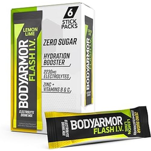 BODYARMOR Flash IV Electrolyte Packets, Lemon Lime - Zero Sugar Drink Mix, Single Serve Packs, Coconut Water Powder (6 Count)