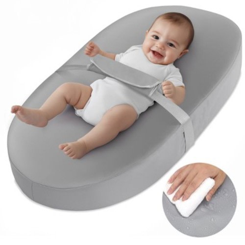 GOTGELIF Soft PU Foam Portable Baby Changing Pad with Safety Strap - Gray