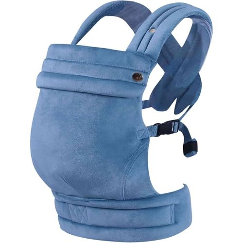 Baby Carrier Newborn to Toddler - Ergonomic,Velvet Fabric Breathable Mesh Cozy and Lightweight Infant Carrier for 7-35lbs,Enhanced Lumbar Support Hands-Free Parenting,All Seasons,Blue