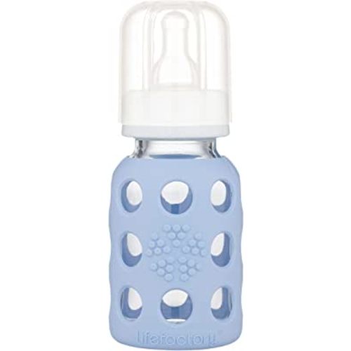 Lifefactory Glass Baby Bottle with Stage 1 Nipple and Protective Silicone Sleeve Blanket 4 Oz
