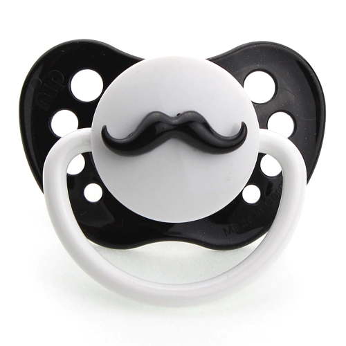 Mini Black Handlebar Mustache on Black Pacifier