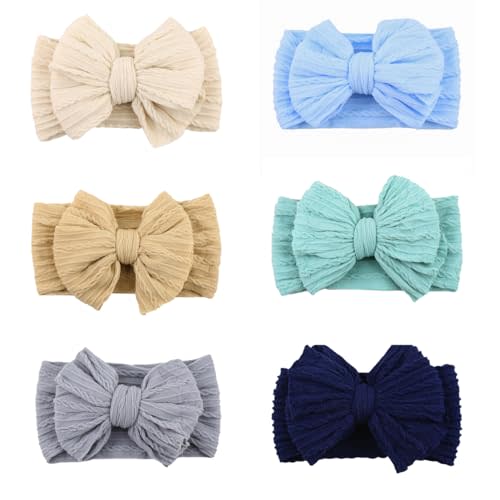 ZURLEFY Nylon Blue Baby Headbands Bows, Stretchy Gray Infant Headband Bows for Baby Girls Boys Newborn Head Wraps Toddler Unisex (03H-12)