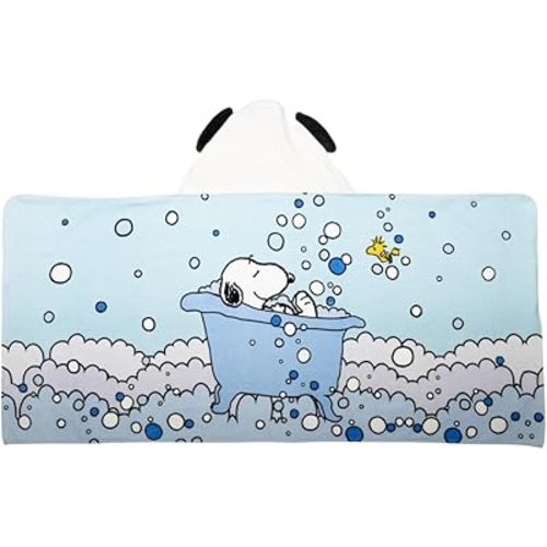 Franco Peanuts Snoopy Bubble Bath Kids Super Soft Bath/Pool/Beach Soft Cotton Terry Hooded Towel Wrap, 24 in x 50 in, (Officially Licensed Product)