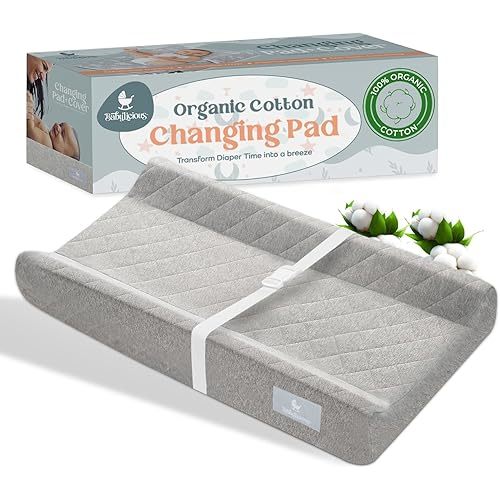 Organic Cotton Changing Pad - Soft & Breathable Diaper Changing Pad, Safe Non-Slip Waterproof Design | Removable & Washable Baby Changing Pad Cover | Standard Changing Pad for Dresser - Modern Grey