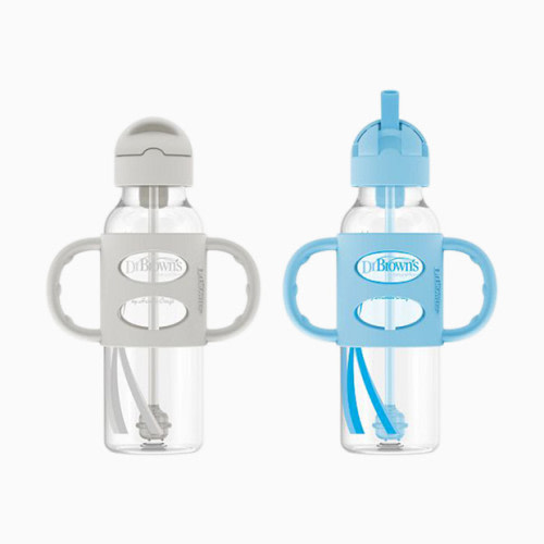 Narrow SIPPY STRAW Bottle 3/Silicone Handles - Gray & Blue
