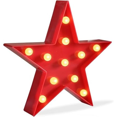 Pooqla Marquee Light Star Shaped LED plastic Sign-Lighted Marquee STAR Sign Wall Décor Battery operated (Red)
