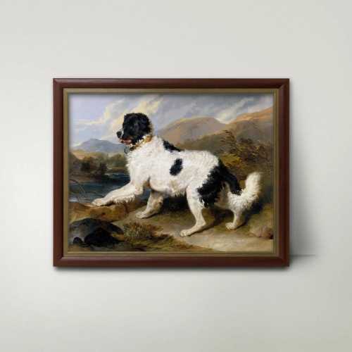 Newfoundland Dog Art - Majestic Working Dog in Country Landscape, Victorian Painting