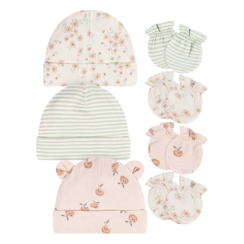 Gerber Baby Girl Caps and Mittens Gift Set, 7-Piece, Sizes Newborn - 0/3 Months