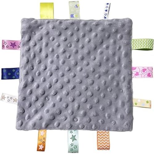 Baby Security Blanket, Grey Appease Blankets with Colorful Tags, Infant Tag Toy, Soft Plush Soothing Sensory Blanket(10 x 10 inches)(Grey)