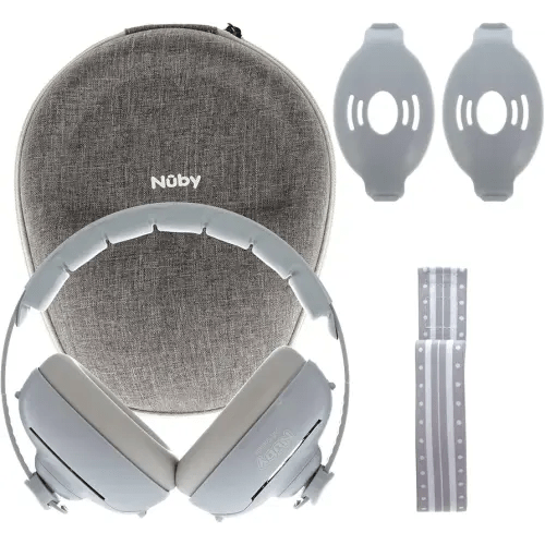 Nuby Soft Sounds 2-in-1 Noise-Canceling Baby Earmuffs with Travel Case - Adjustable Noise Protection for Infants and Toddlers - Gray