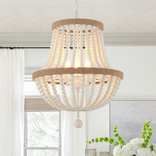 Bungalow Rose Maliza 3 - Light Dimmable Empire Chandelier Wood Bead Accent & Reviews | Wayfair