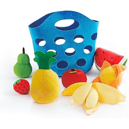 Hape Toddler Fruit Basket |Soft Pretend Food Playset for Kids, Fruit Toy Basket Includes Banana, Apple, Pineapple, Orange and More