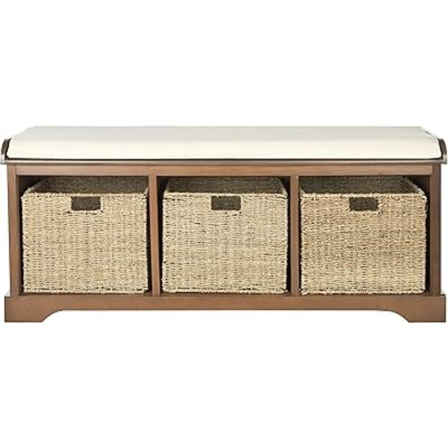SAFAVIEH American Homes Collection Lonan Grey and White Wicker Storage Bench, 0, Brown