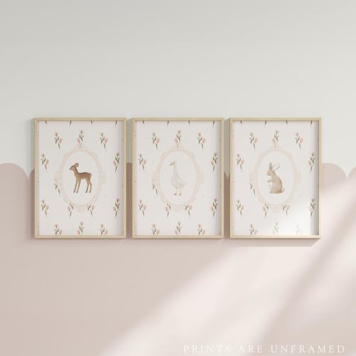 Bunny Nursery Print Set, Duck Nursery Print, Woodland Nursery, Girls Nursery Decor, Vintage Nursery Decor, Cottage Core Nursery, Classic