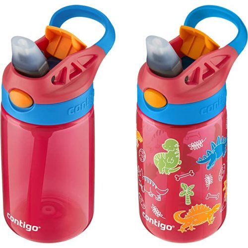 Contigo Kids Water Bottle with Redesigned AUTOSPOUT Straw, 14 oz., 2-Pack, Blue Poppy and Watermelon & Blue Poppy with Dinos - 14oz 2 Pack - Watermelon & Dinos