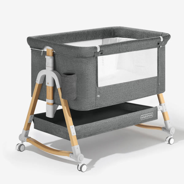 HARPPA Cuddly 3-in-1 Baby Bassinet Bedside Sleeper for Reflux | Attaches to Bed, Adjustable 5 Heights, Non-Toxic & CPSC Certified | Sturdy Aluminum Frame, Portable Wheels, Tool-Free Setup, Gentle Rocking | Perfect for Newborns, Infants, Small Spaces & Saf