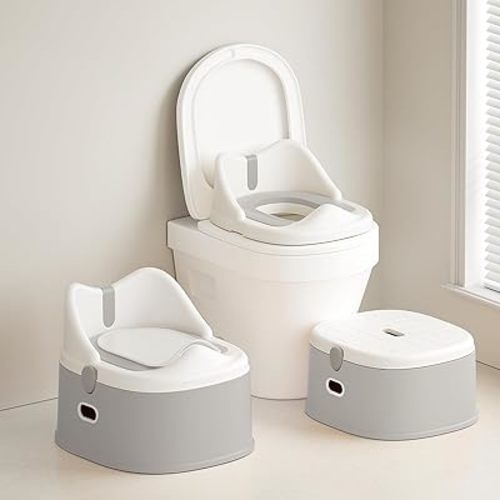 3-in-1 Toddler Potty Training Toilet for Boys and Girls Multi-use Baby Potty Chair for Toddlers 1-3 Training Potty Seat Toddler Toilet Baby Potty Training Seat with Step Stool (Gray)