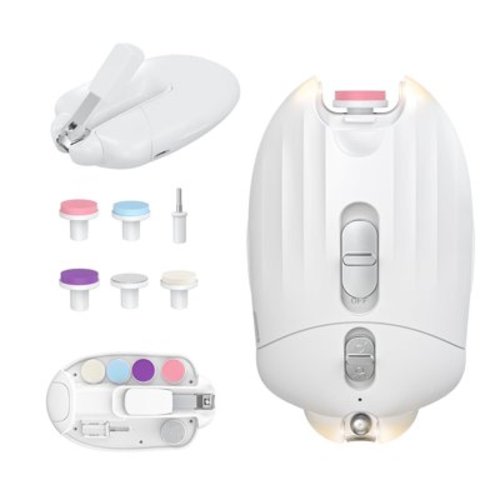 FEBFOXS Baby Nail Clipper , Electric Baby Nail Trimmer with LED Light, Rechargeable 6 in 1 Nail File Baby Manicure Set for Newborn Toddler or Adults