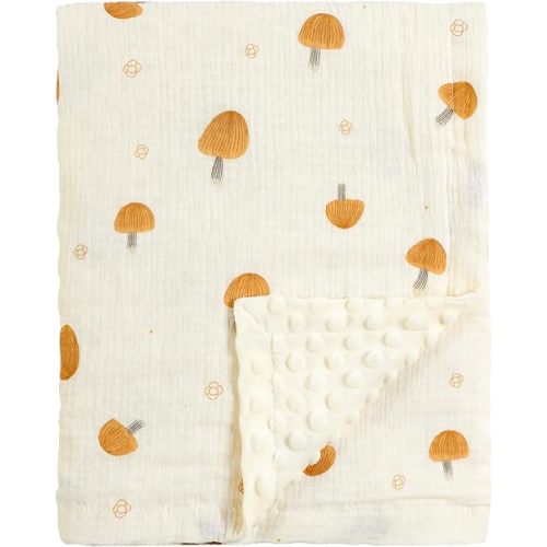 CREVENT 30''X40'' Organic Muslin Cotton Baby Blanket for Newborns, Soft Mink Backing, Essential for Baby Shower Birthday Gift - Mushroom 75X100cm