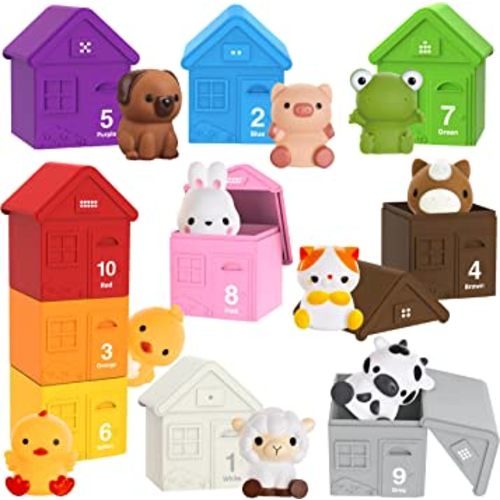 20 Pcs Toddler Toys - Farm Animals for Toddlers 1-3, Montessori Toys with Finger Puppets Learning Color Matching Sorting Stacking, Baby Animal Toys Birthday Gift for 1+ Year Old Girl/Boy