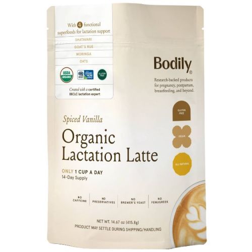 Bodily Organic Vegan Lactation Latte Powder, Lactation Support for Breastfeeding - Spiced Vanilla - 14.67oz