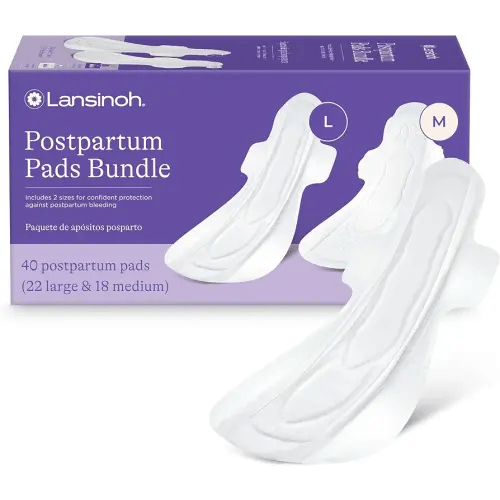 Lansinoh Postpartum Maxi Pads Bundle, 40 Count, Heavy Absorbency Overnight Pads with Wings, Includes 2 Sizes for Extra Protection, Postpartum Essentials