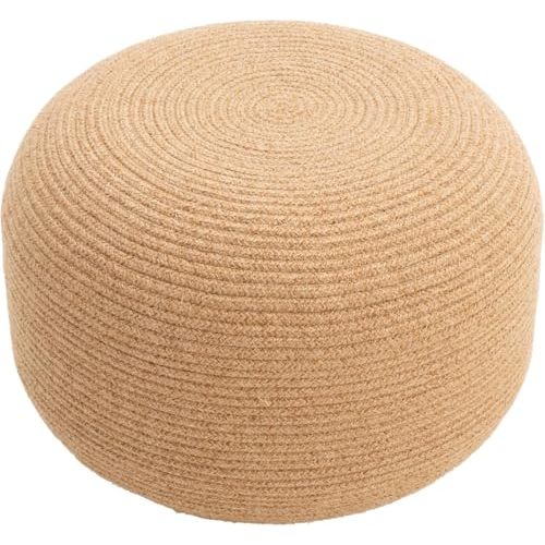 Dekorist Round Ottoman Pouf Footstool Jute Pouffe Stool Seat Cushion Boho Home Decor Extra Seating Pouffe for Living Room, Bedroom, Indoor, 21x21x12 inch, Natural