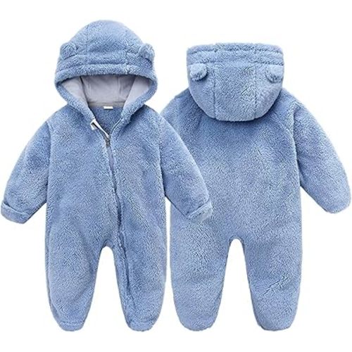 BYFRI Baby Fluffy Onesies Infant Fleece Jumpsuits Cute Bear Hooded One Piece Outfit Newborn Snowsuit Footed Outerwear