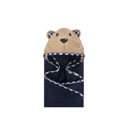 Hudson Baby Unisex Baby Cotton Animal Face Hooded Towel, Plaid Bear, One Size