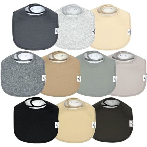 DiaperSquad's 10-Pack Baby Bibs for Drooling and Teething - Bandana Bibs for Girls, Boy, Soft Cotton Baby Drool Bibs - Neutral Traditional Style